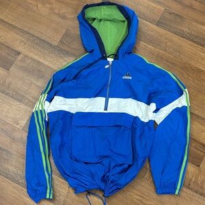 Vintage Adidas Blue and Green Hooded Jacket